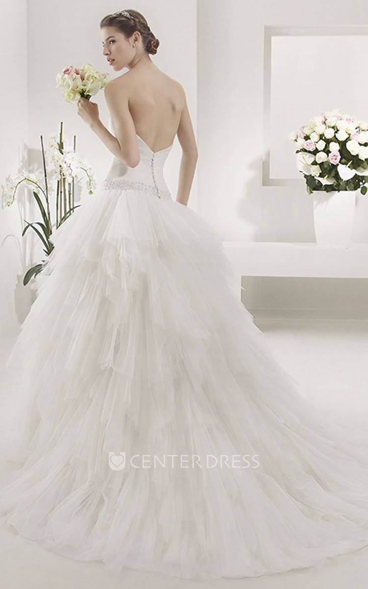 Criss-Cross Sweetheart Appliqued Drop Waist Layered Tulle