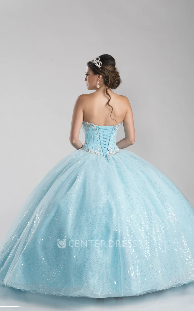 Lace-Up Back Sweetheart Ball Gown With Bodice Rhinestones