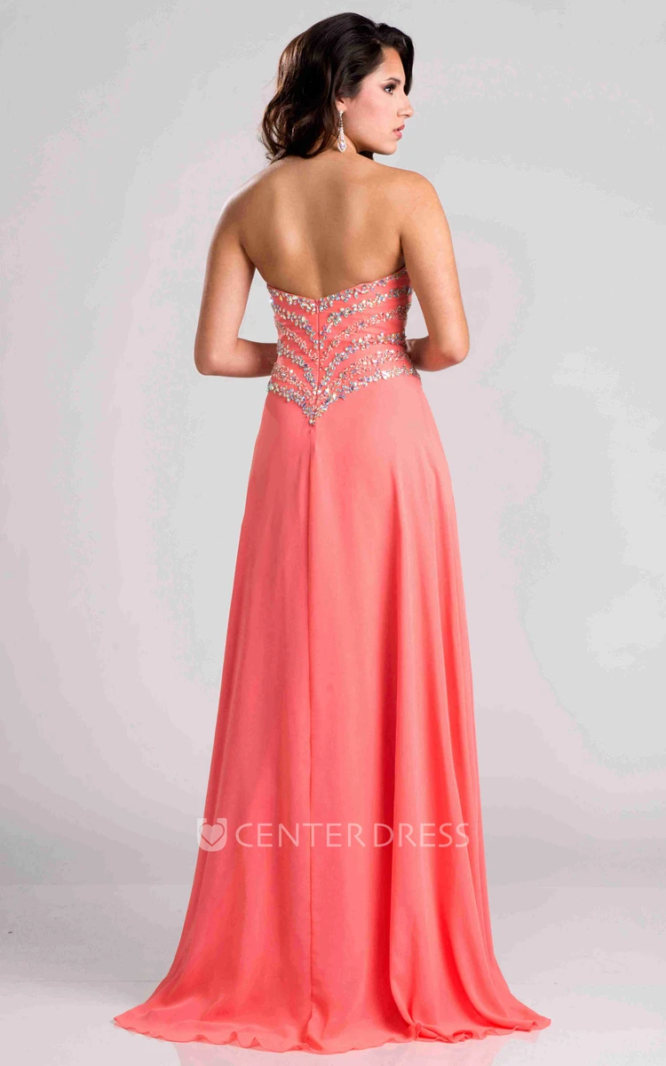 Sweetheart Chiffon A-Line Prom Dress With Side Slit And Crystal Detailing