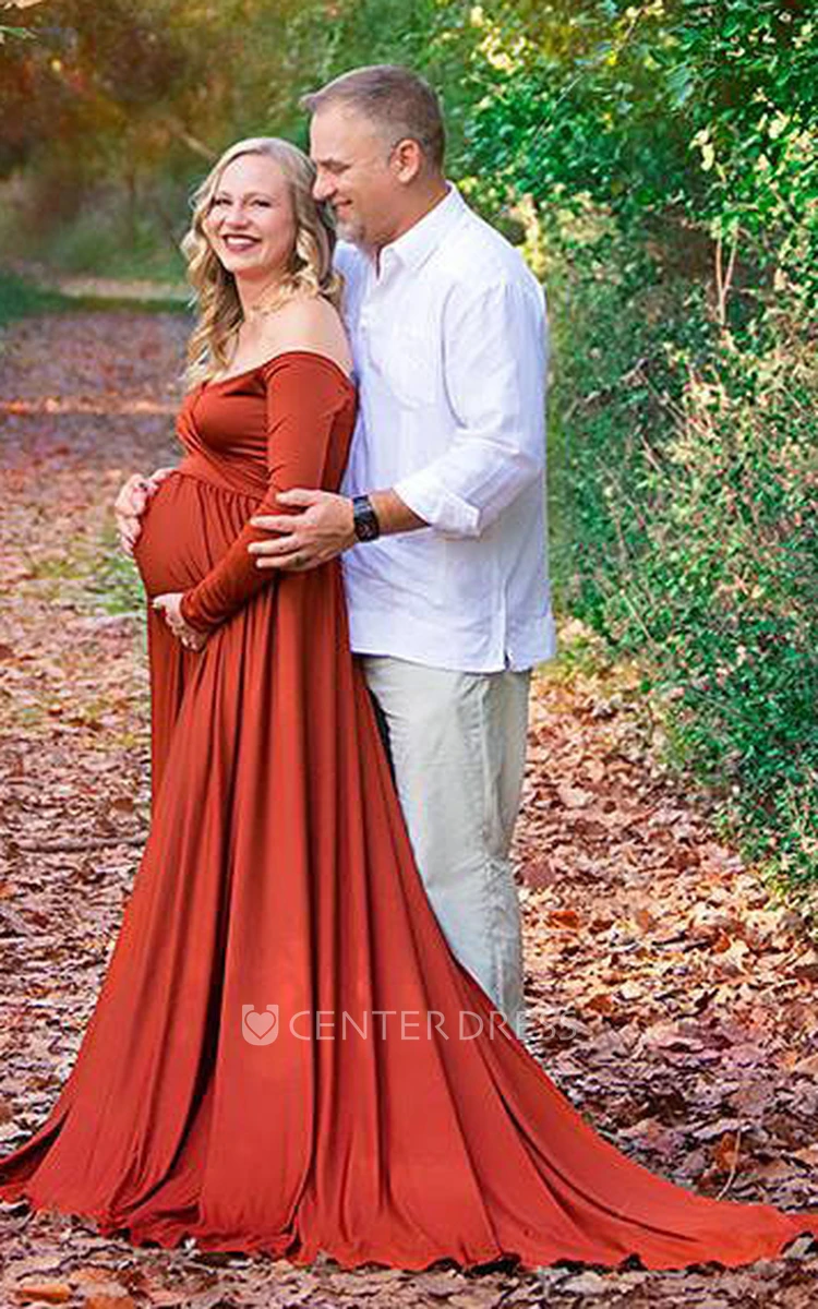 Nude Lace Maternity Dress with train for photoshoot