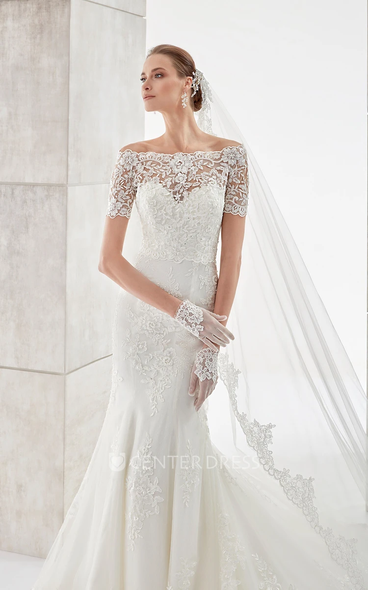 Sweetheart Sheath Mermaid Gown With Lace Appliques And Detachable Illusion Lace