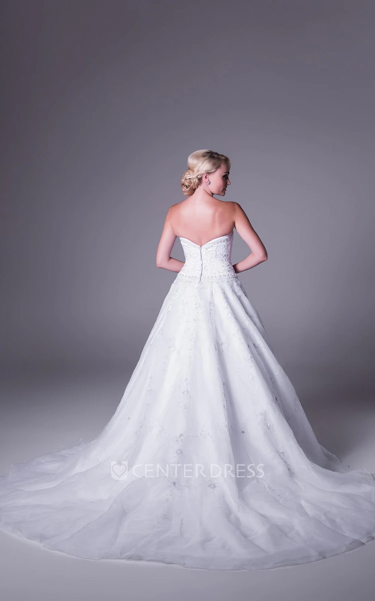 A-Line Strapless Beaded Long Sleeveless Wedding Dress