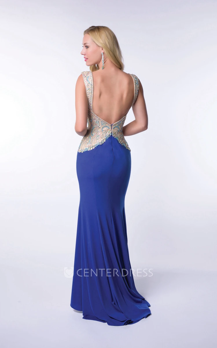 Jersey Sheath Homecoming Dress With Side Slit And Beaded Bust