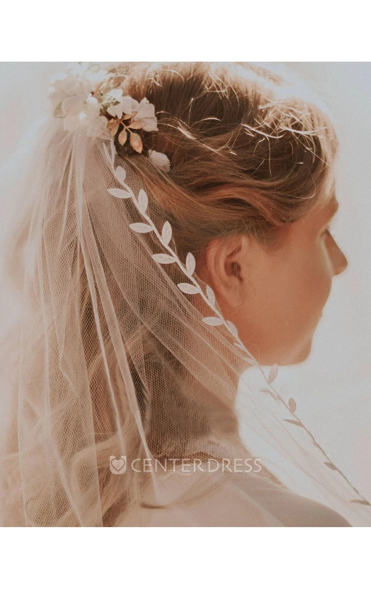 Fairy Long Tulle Wedding Veil with Lace Edge