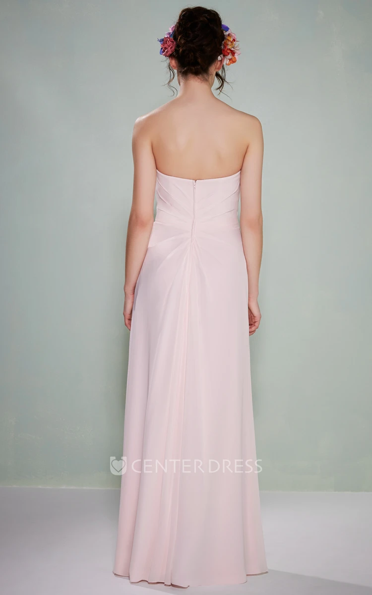 Strapless Ruched Chiffon Bridesmaid Dress With Broach