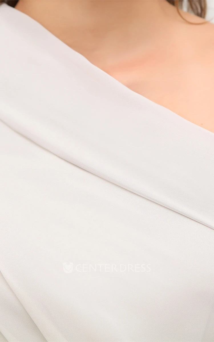 One-Shoulder A Line Sleeveless Midi Chiffon Bridesmaid Dress with Pleats