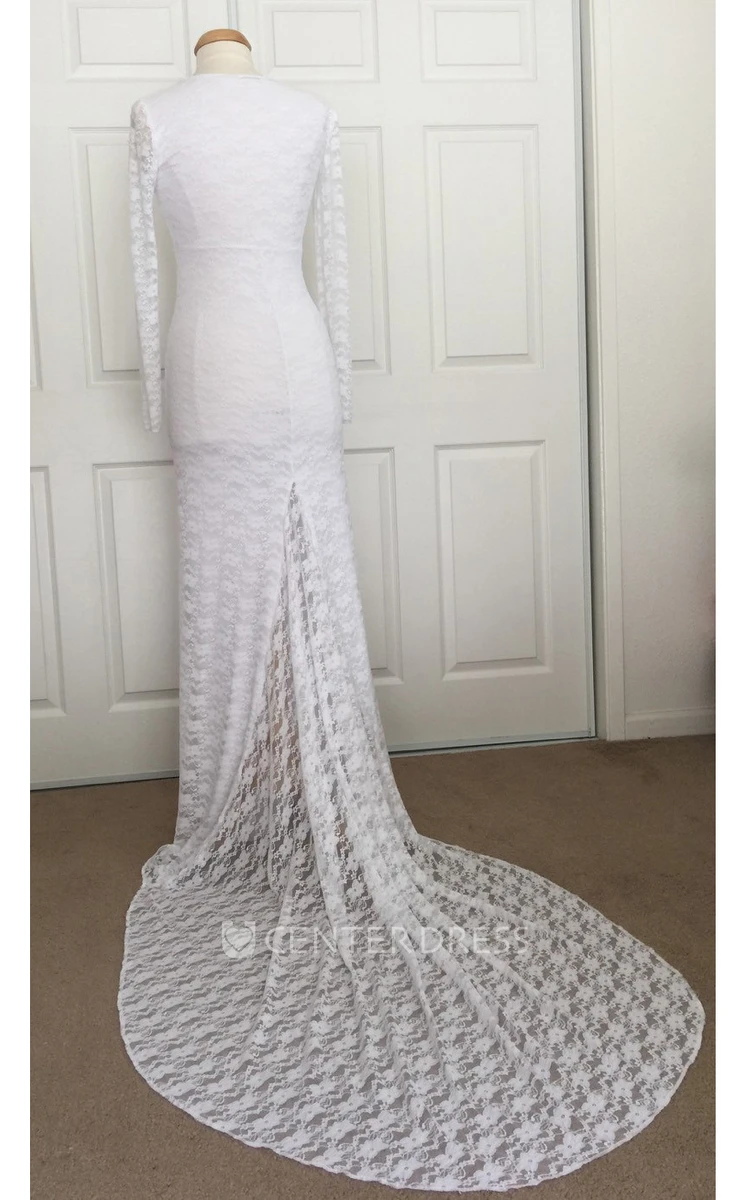 Sheath Lace Scoop Long Sleeve Lace Maternity Wedding Dress