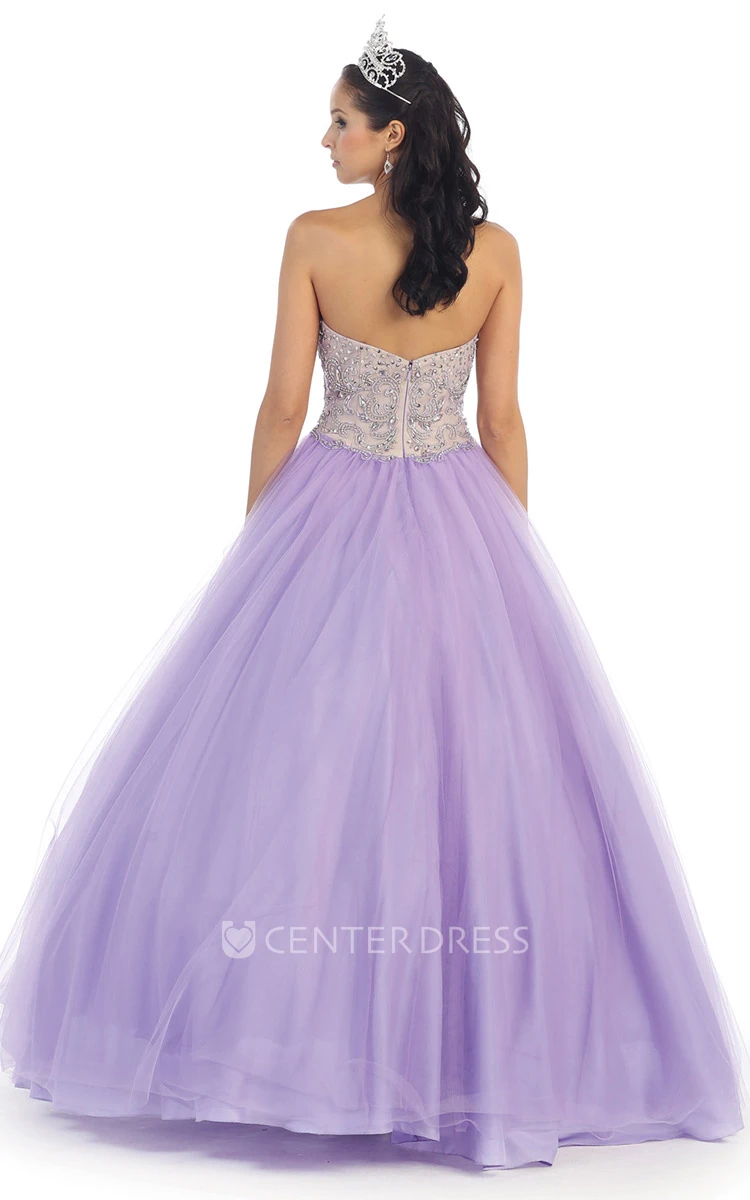 Ball Gown Sweetheart Sleeveless Tulle Backless Dress With Beading