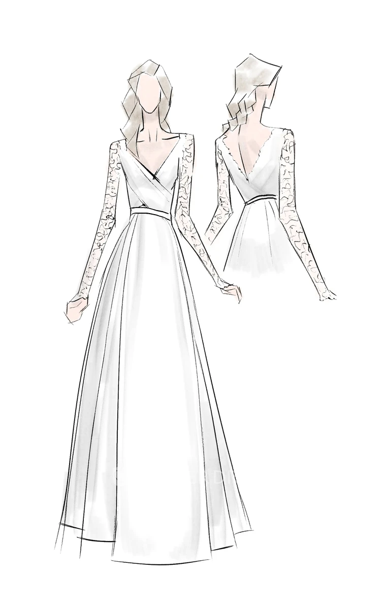 A Line V-neck Lace Tulle Open Back Zipper Wedding Dress