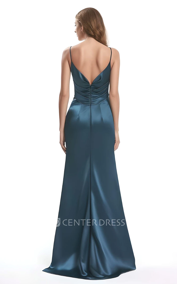 Satin Sleeveless Evening Dress with Split Front Elegant Mermaid Prom Dress
