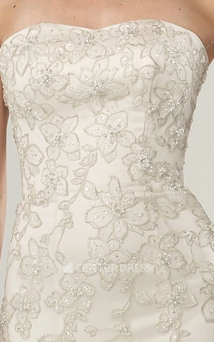 A-Line Maxi Strapless Sleeveless Beaded Stretched Satin Wedding Dress