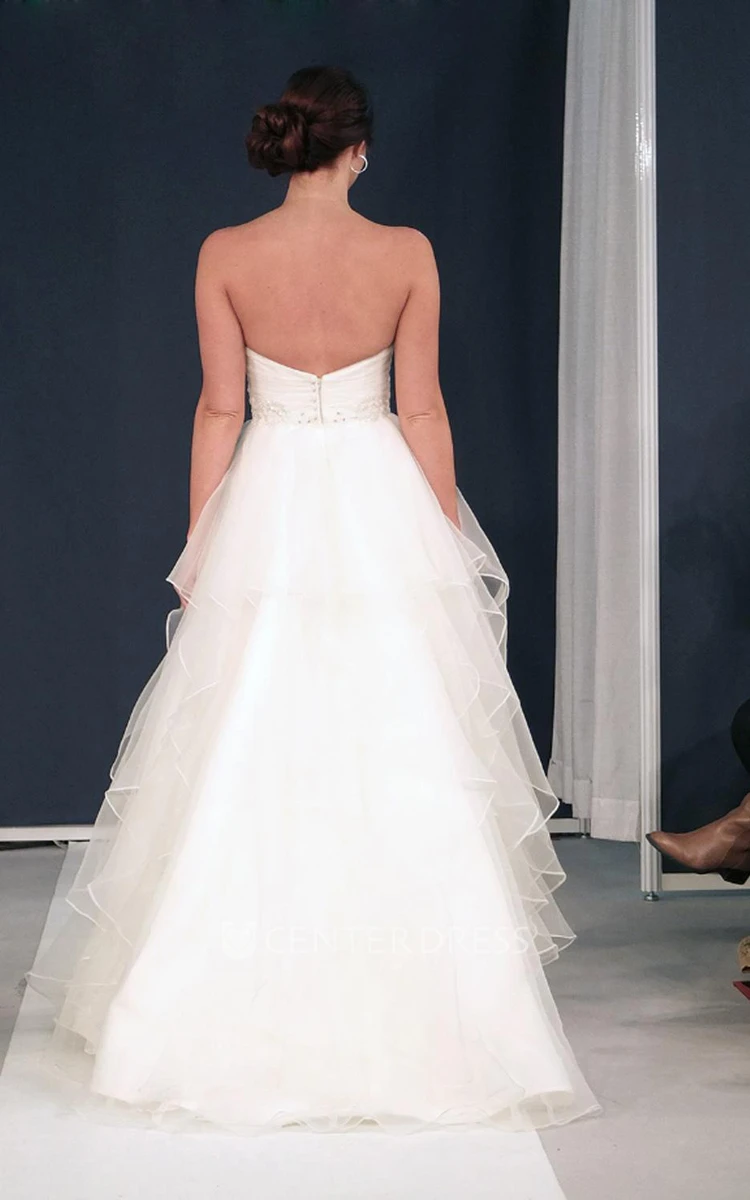 A-Line Beaded Sweetheart Organza Wedding Dress With Draping And Deep-V Back