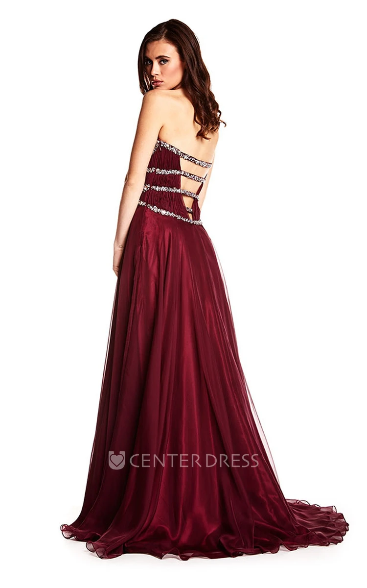 A-Line Sleeveless Sweetheart Floor-Length Beaded Chiffon Prom Dress With Straps And Pleats