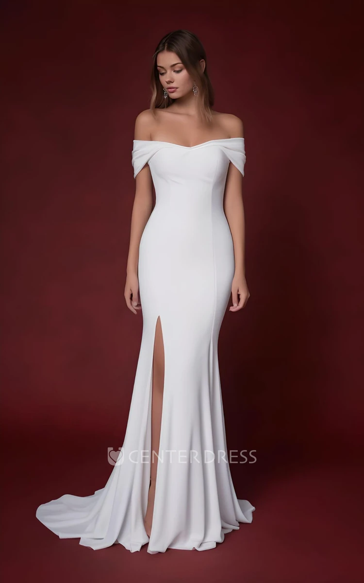 Wedding Dress Simple Mermaid Sleeveless Spandex 2023 Split Front Off-the-shoulder Country Garden Casual