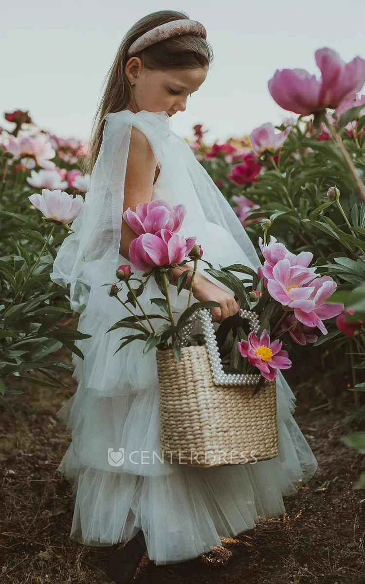 Adorable Chiffon Bateau Neckline Sleeveless A Line Flowergirl Dress with Bow
