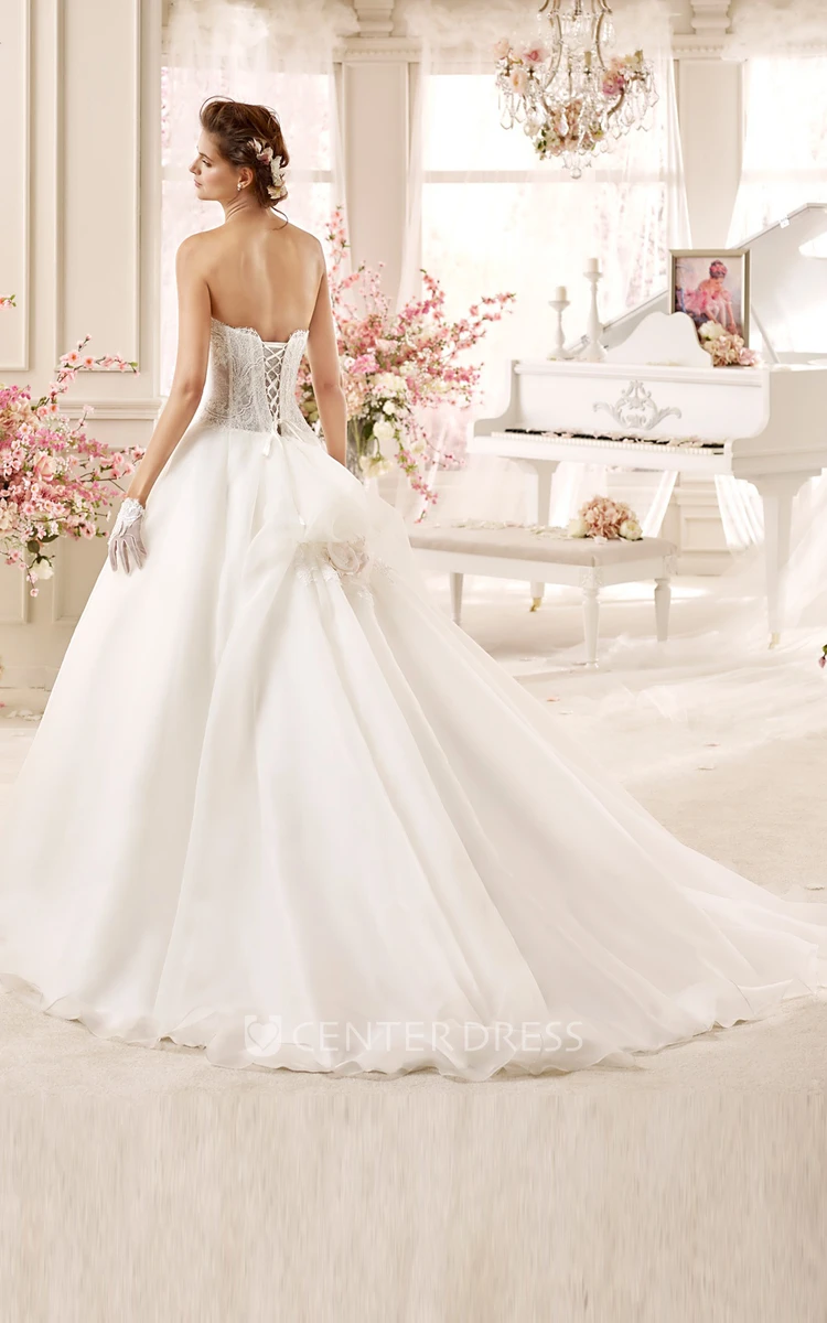 Sweetheart A-line Wedding Dress with Asymmetrical Ruching and Lace Corset