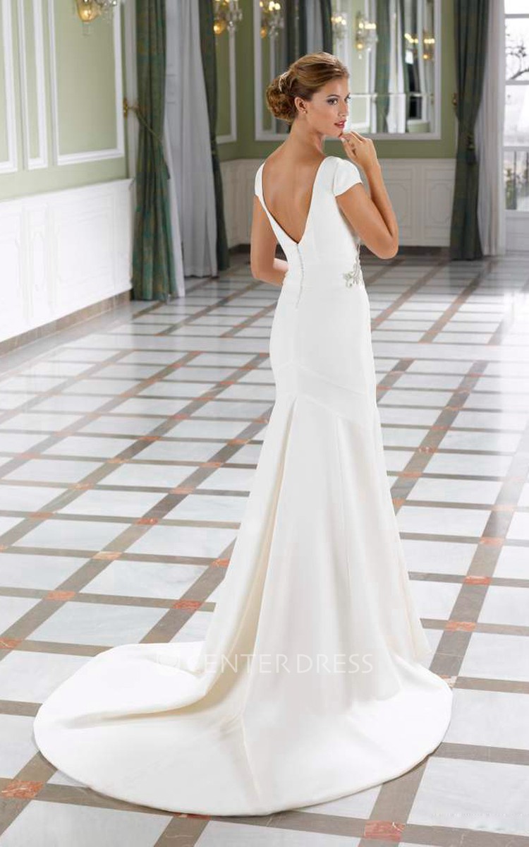 Short sleeve best sale silk wedding dress