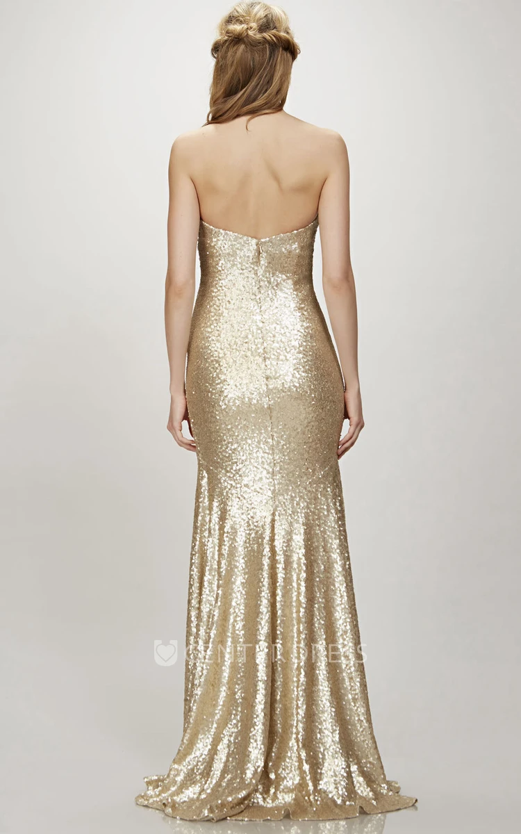 Strapless Sequin Bridesmaid Dress With Brush Train