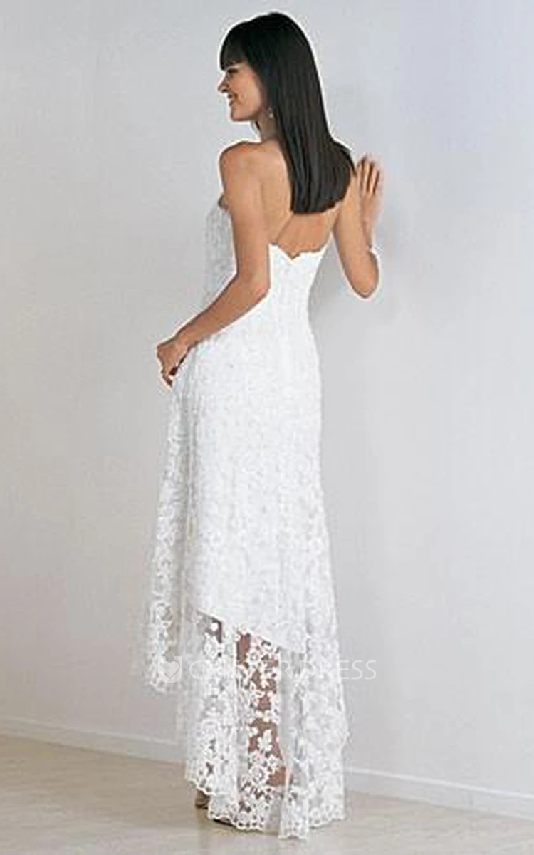 Gorgeous Summer A-line Strapless High-low Lace Wedding Dress