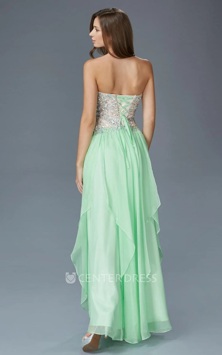 A-Line Long Sweetheart Sleeveless Chiffon Lace-Up Dress With Beading And Draping