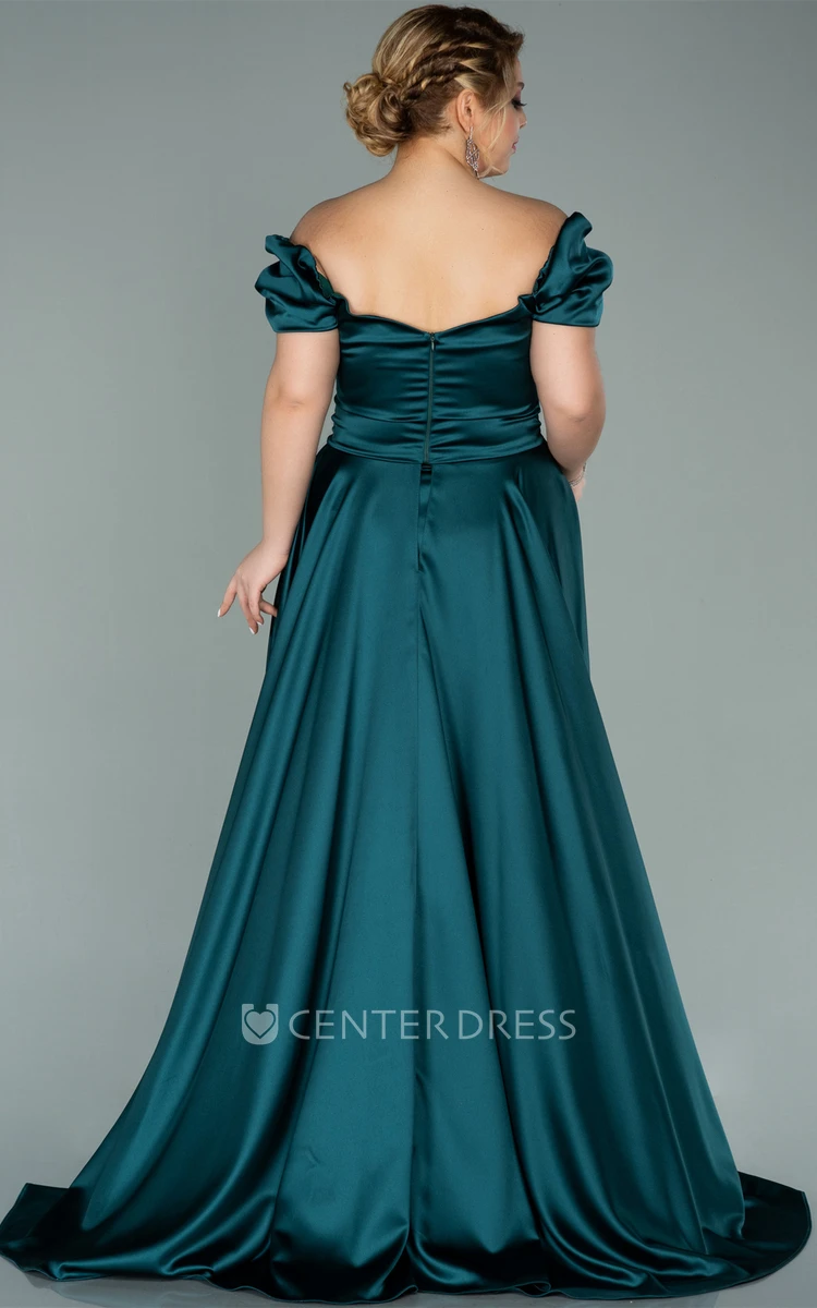 Elegant A Line Satin Prom Dress with Split Front and Ruching