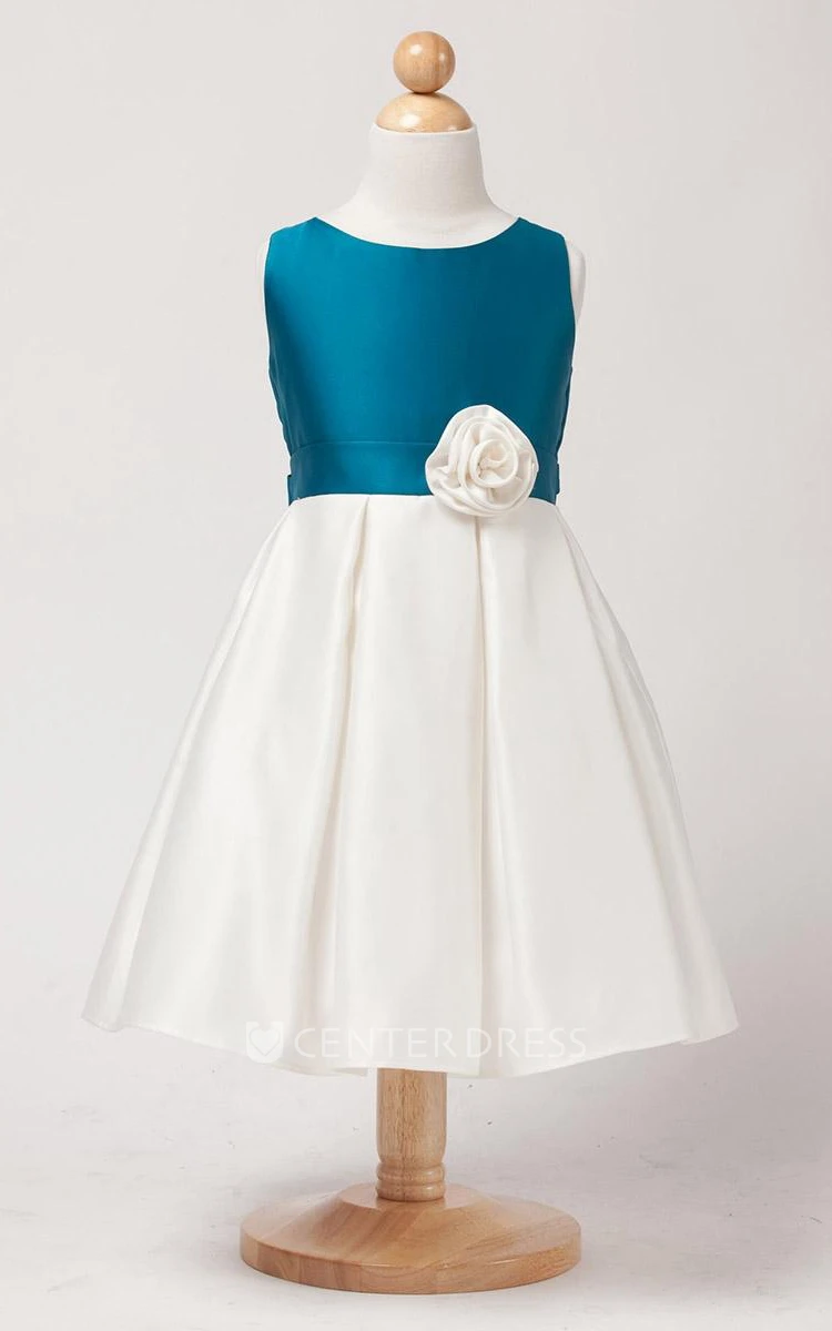 Floral Floral Pleated Satin Flower Girl Dress With Ribbon