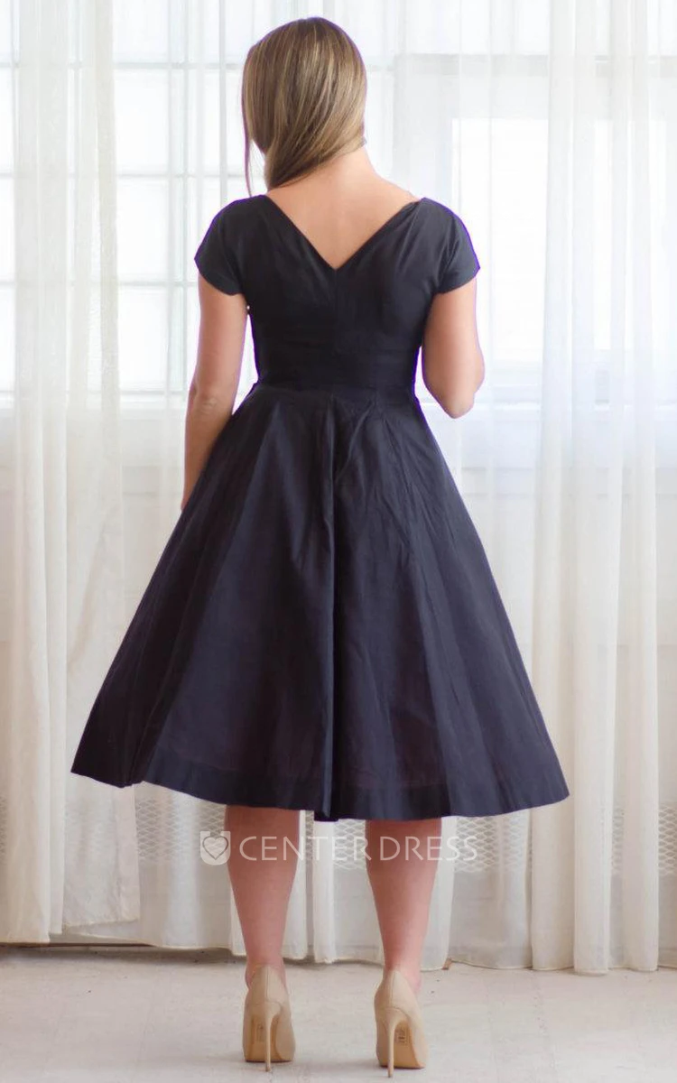 Casual V-neck Tea-length Short Sleeve Dress