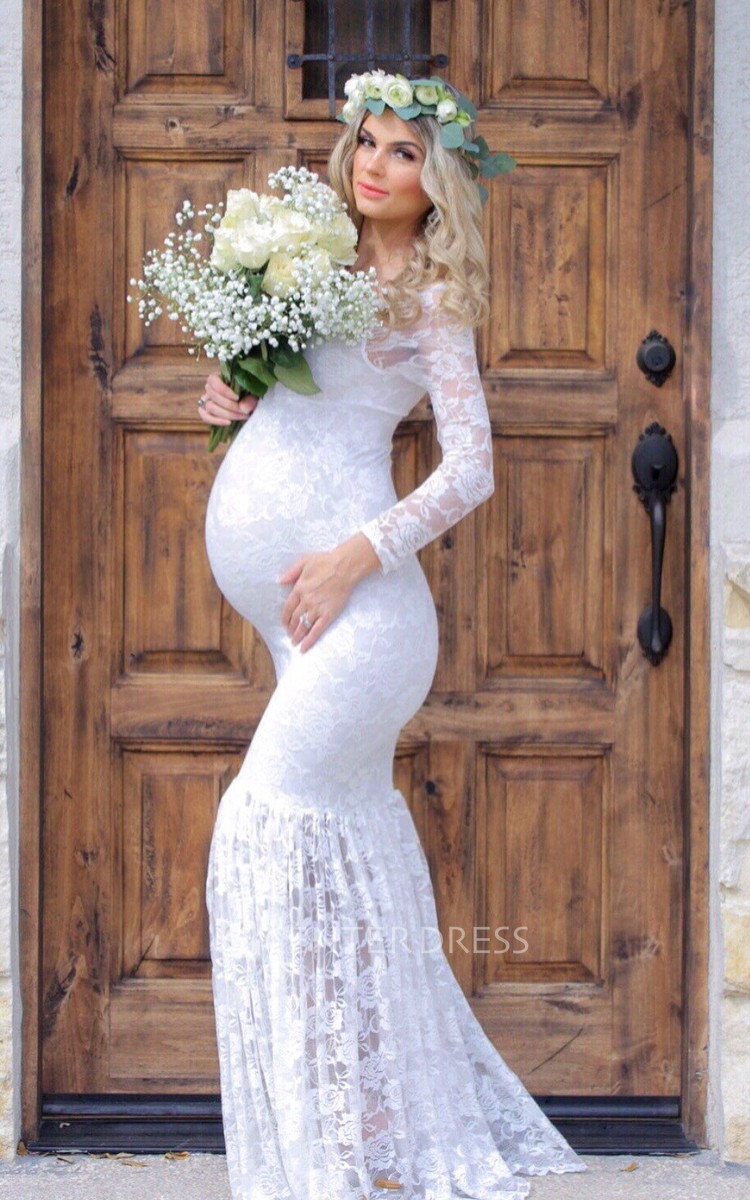 Long sleeve store maternity wedding dress