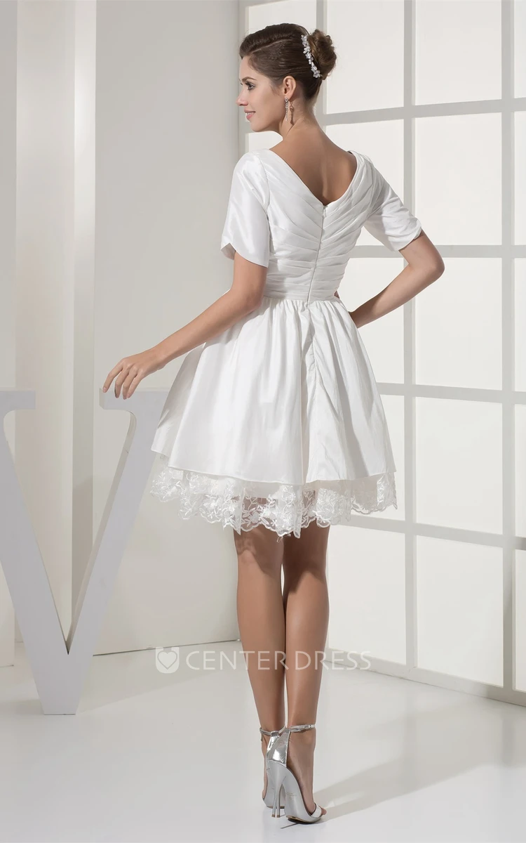 Mini-Sleeve Criss-Cross Short V-Neck Dress With Appliques