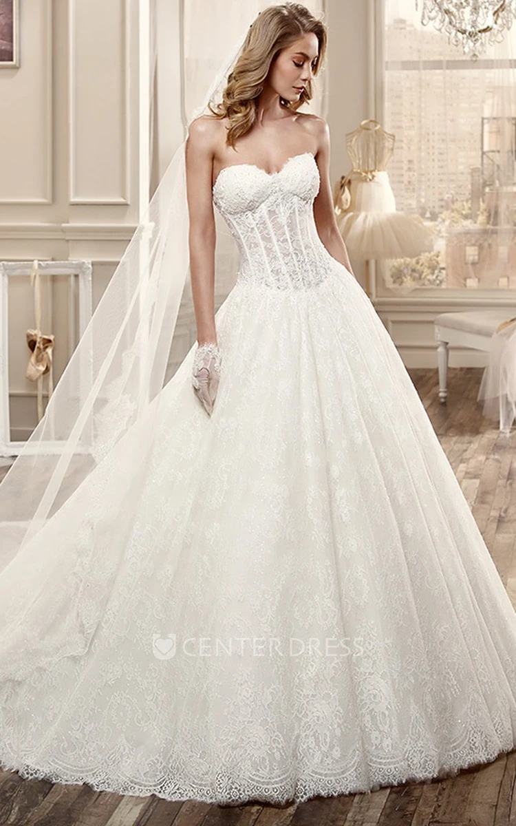 Sweetheart Wedding Dress with Appliques and Pleated Skirt