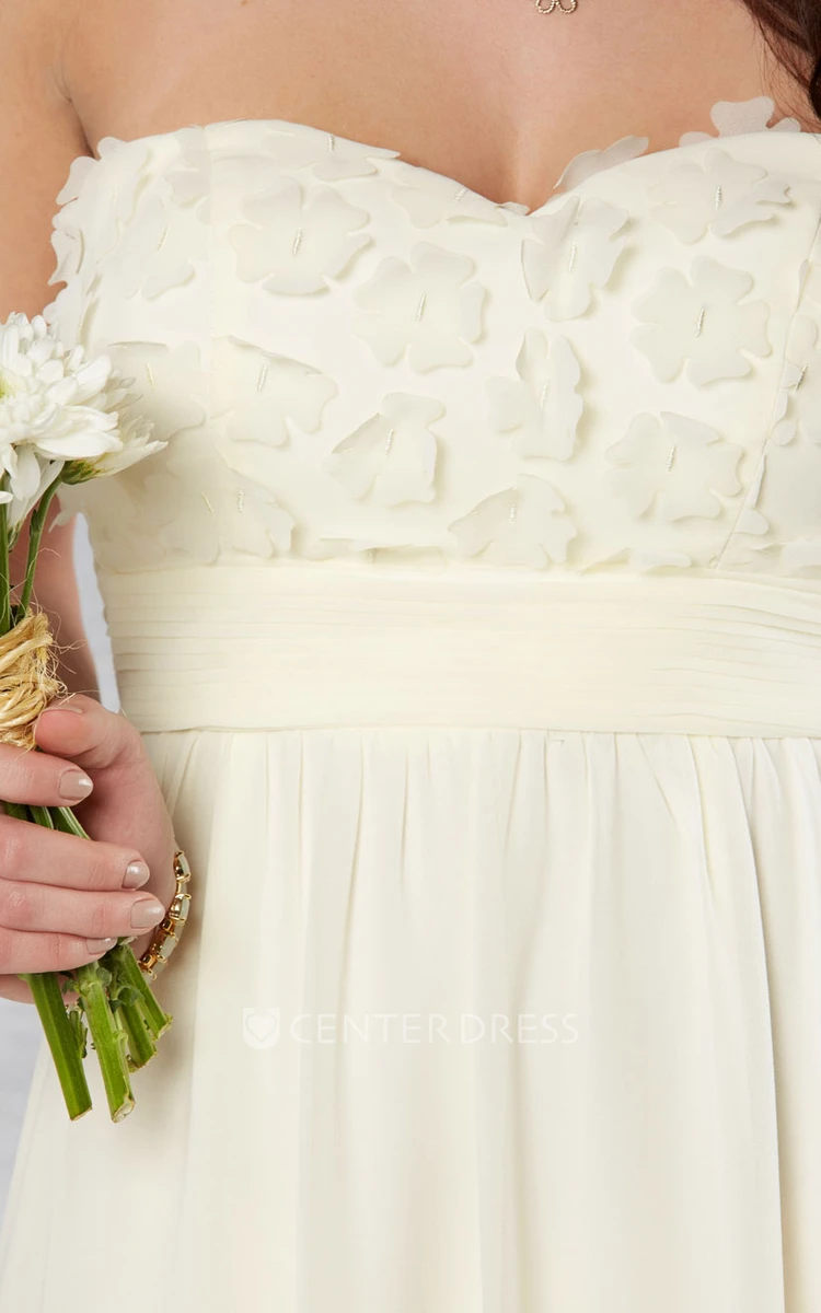 Sheath Sleeveless Floor-Length Spaghetti Floral Chiffon Wedding Dress With Pleats
