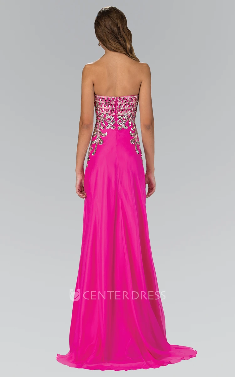 A-Line Maxi Sweetheart Sleeveless Chiffon Backless Dress With Sequins And Beading