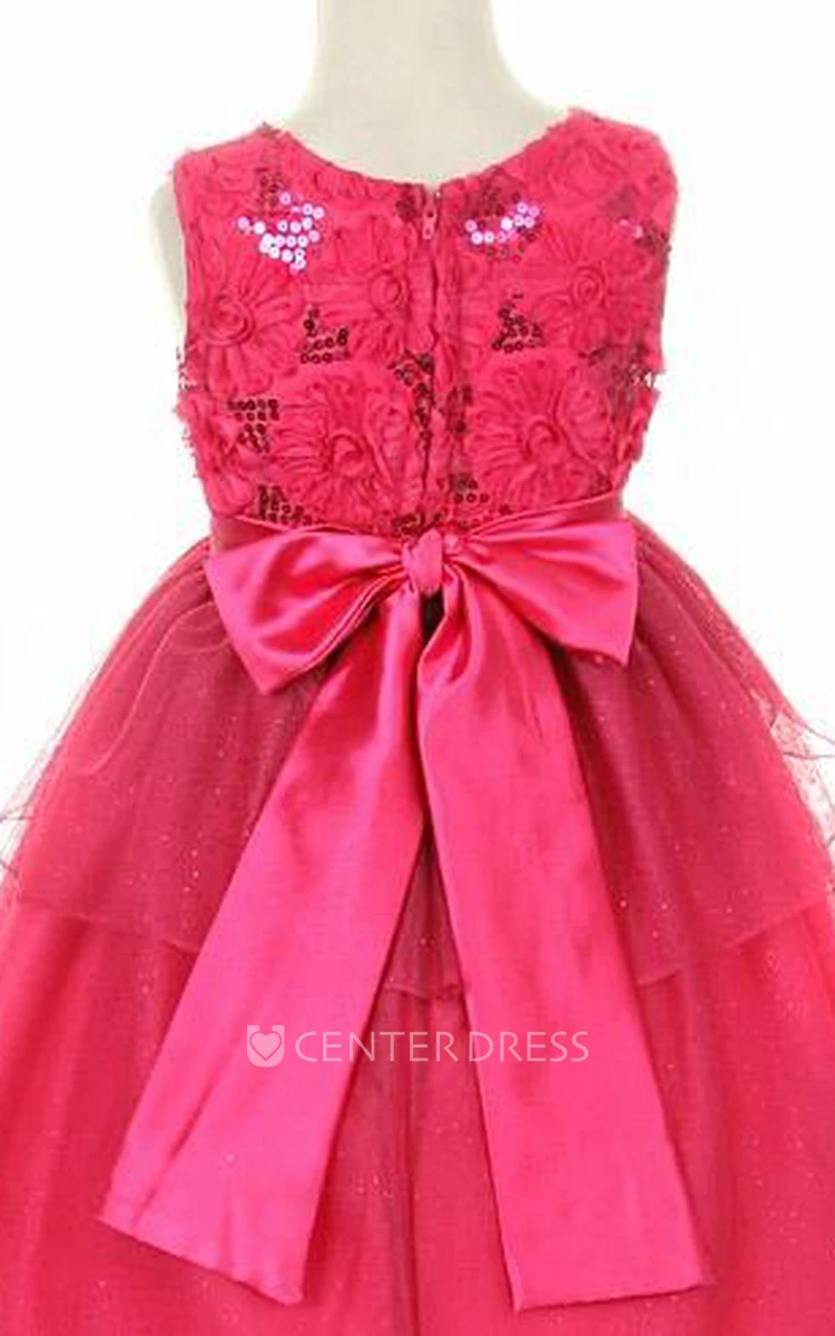 Tea-Length Split-Front Sequins&Satin Flower Girl Dress