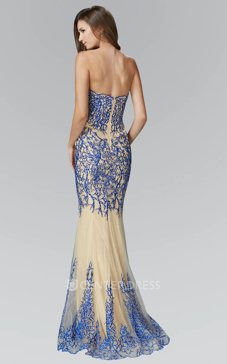 Mermaid Sweetheart Sleeveless Tulle Backless Dress With Beading And Embroidery