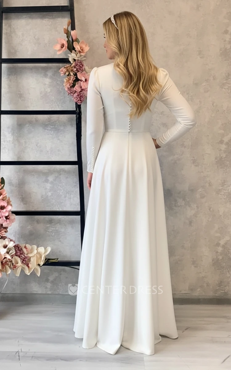 Sheath Elegant Bateau Satin Modest Floor Length Dress With Button Down