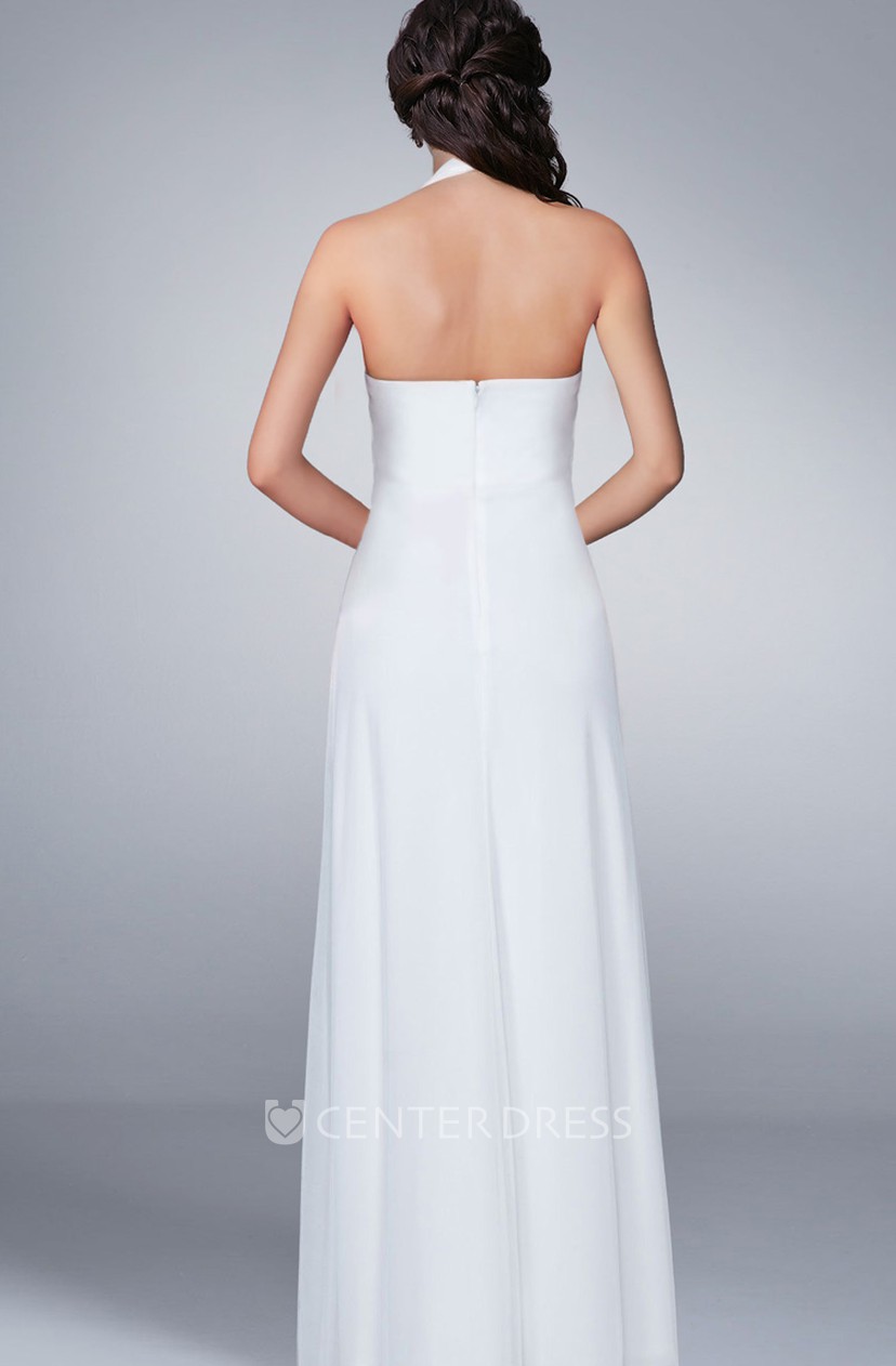 Simple Summer Beach Halter V Neck Empire Chiffon Wedding Dress With Beading Ucenter Dress