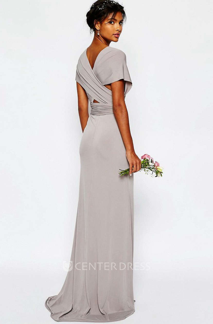 grey floor length dress